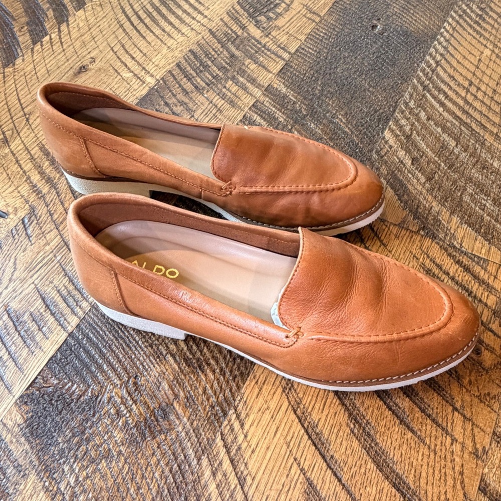 ALDO Rheildanflex Leather Loafer Women's 8.5 Tan Slip On Shoe Minimalist Chic - Picture 3 of 10